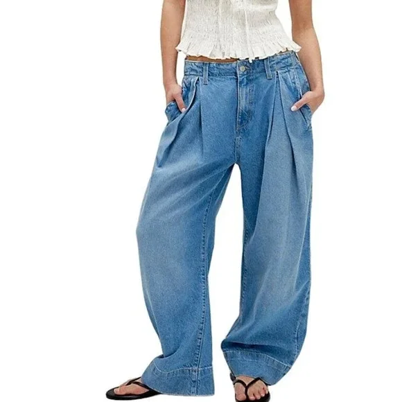 NEW FREE PEOPLE WE THE FREE CRVY NEW SPIN TROUSER JEANS SZ 34 - Picture 5 of 6